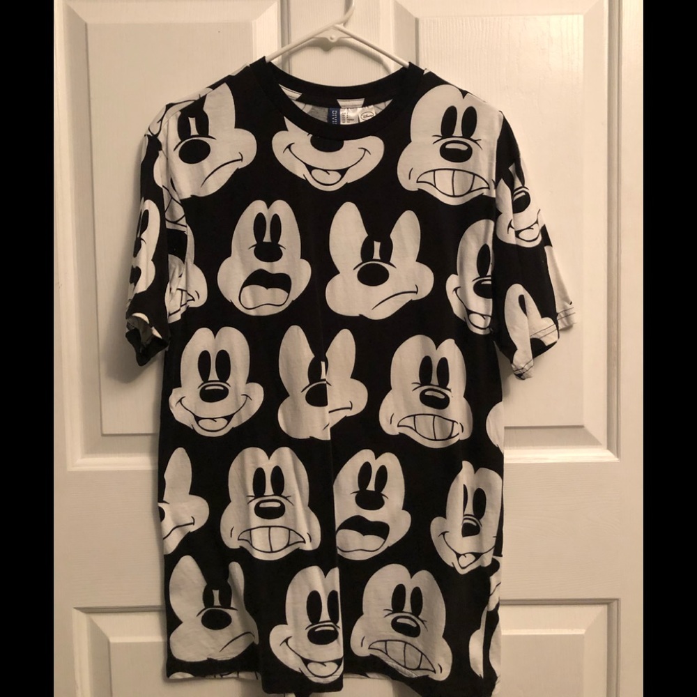 Mickey Mouse Multiple Face Black and White T-Shirt